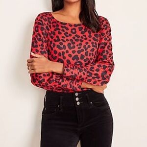 NWT Ann Taylor red cheetah print silky long sleeve blouse with tiered sleeves